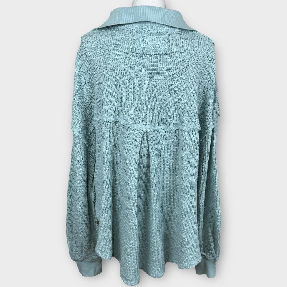 Free People We The Free Knit Catch Waves Hacci Blue Collar Top Sweater‎ Size M